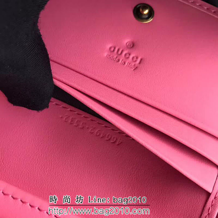 GUCCI古馳 歐洲正品原單 天鵝絨GG marmont小卡包 466492 粉色天鵝絨 WTG1352